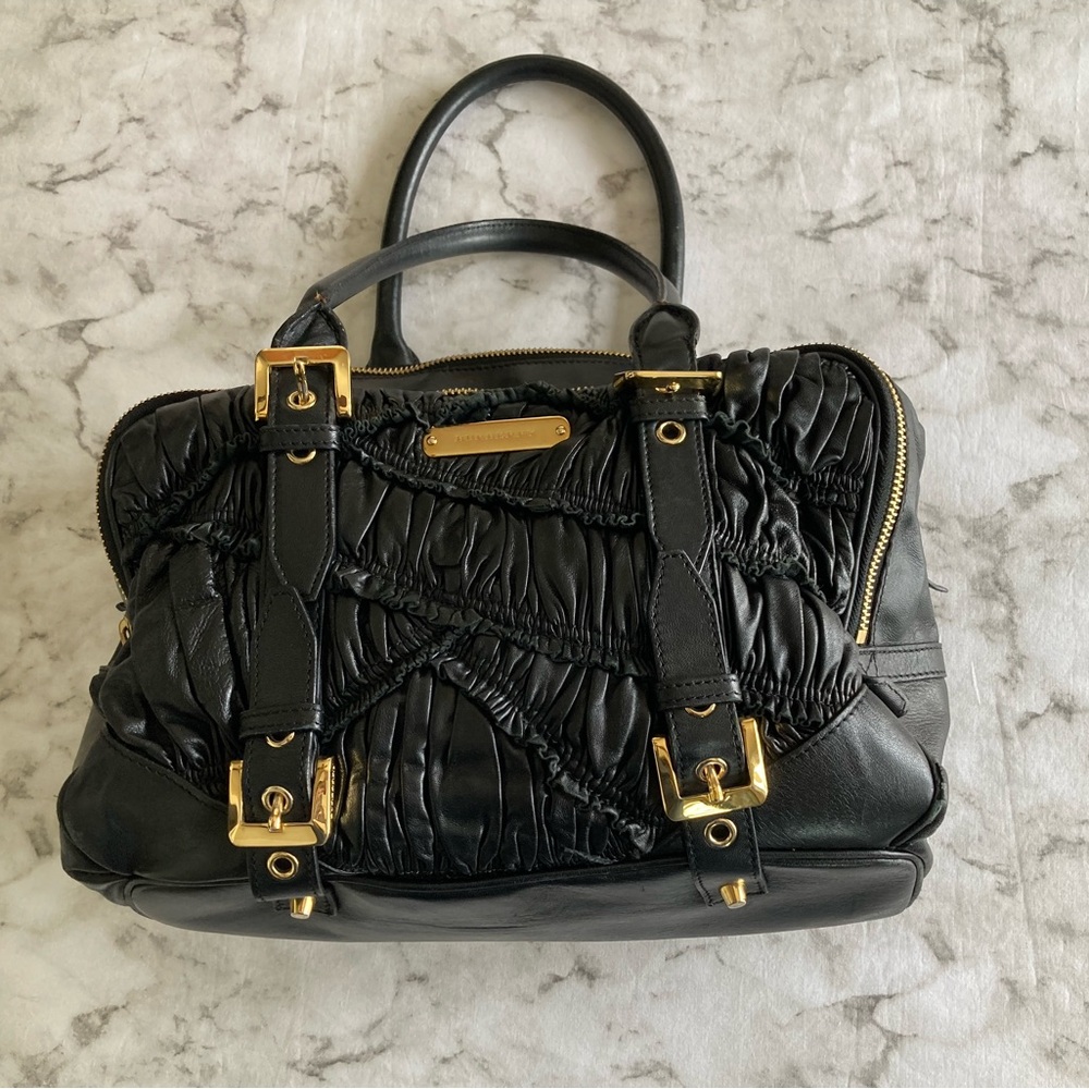 Burberry black gold buckle hardware leather bag